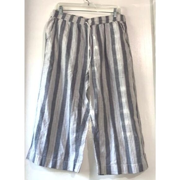 Beachlunchlounge Womens Striped Linen-Blend Wide-Leg Pants With Drawstring Waist - Picture 1 of 11
